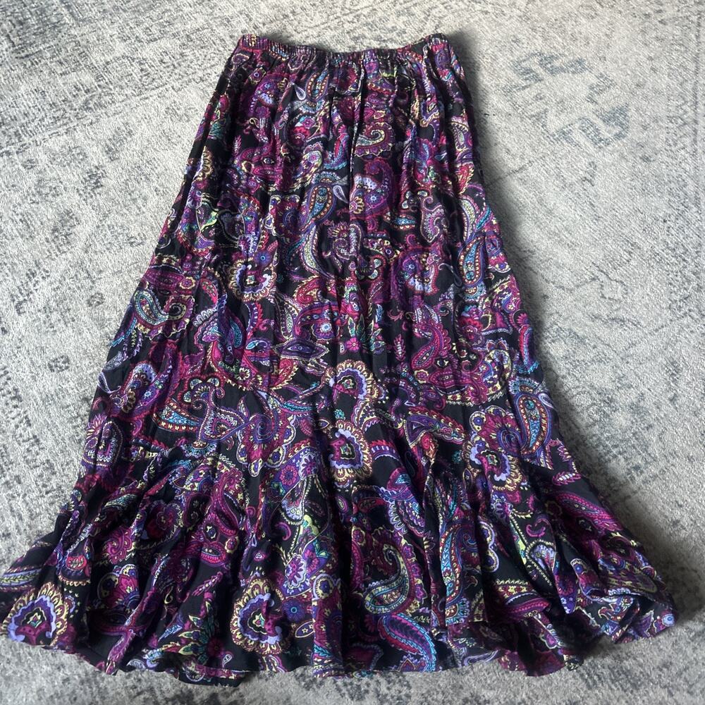 Vintage White Stag Purple Paisley Tiered Maxi Skirt Boho Whimsigoth Y2K
